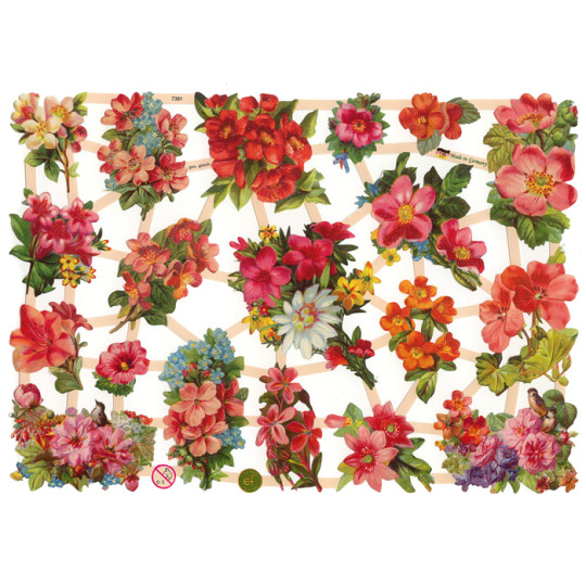 Red & Pink Flower Bouquet Scraps ~ Germany